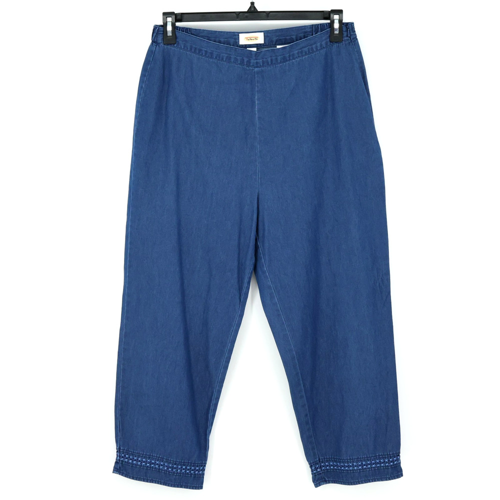 Talbots Pants Womens 14 Blue Cotton Denim Tapered Leg Ankle Side Zip Vintage
